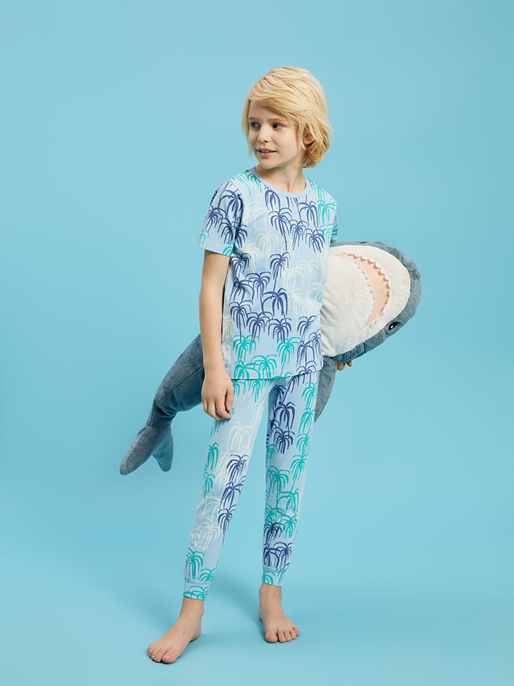 Mavi Bisiklet Yaka Baskılı Kısa Kollu Erkek Çocuk Pijama Takımı-1