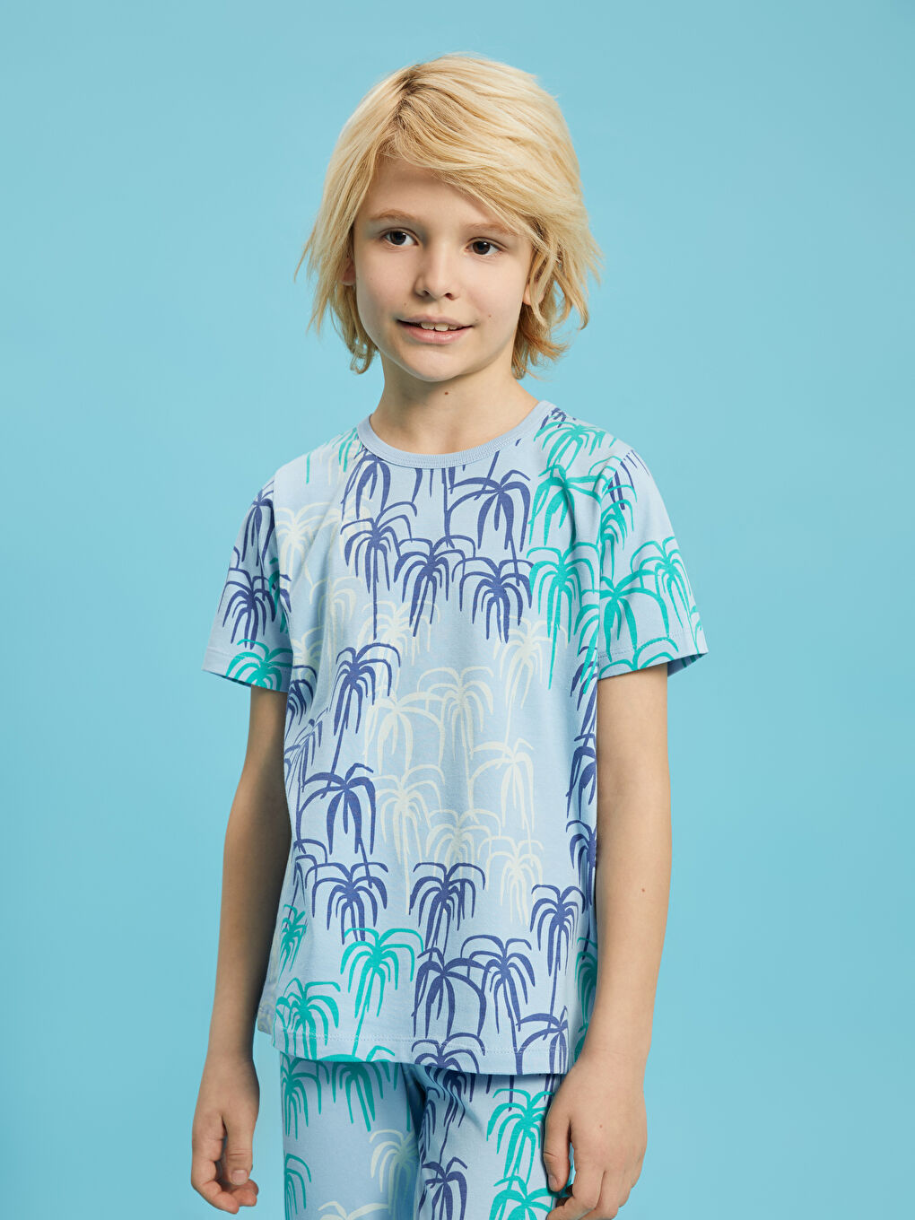 Mavi Bisiklet Yaka Baskılı Kısa Kollu Erkek Çocuk Pijama Takımı-2