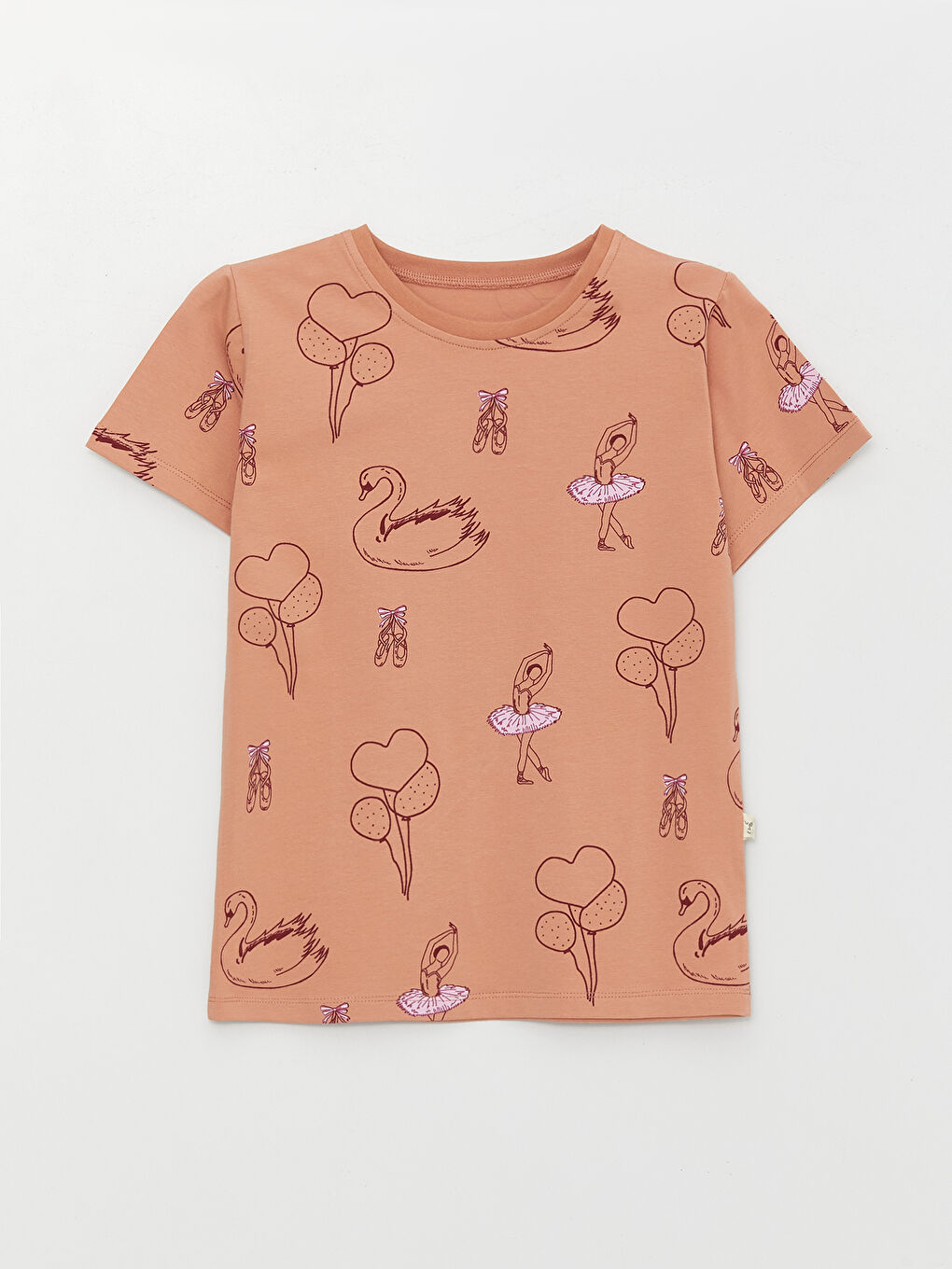 Mercan Bisiklet Yaka Baskılı Kısa Kollu Kız Çocuk Pijama Takımı-4