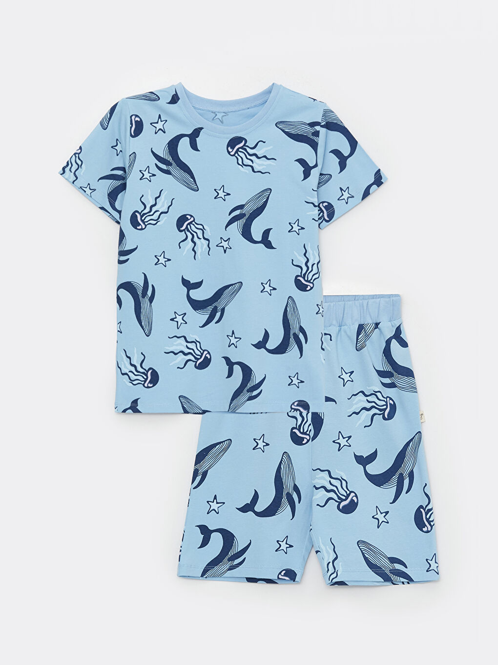 Mavi Bisiklet Yaka Baskılı Kısa Kollu Erkek Çocuk Şortlu Pijama Takımı-3