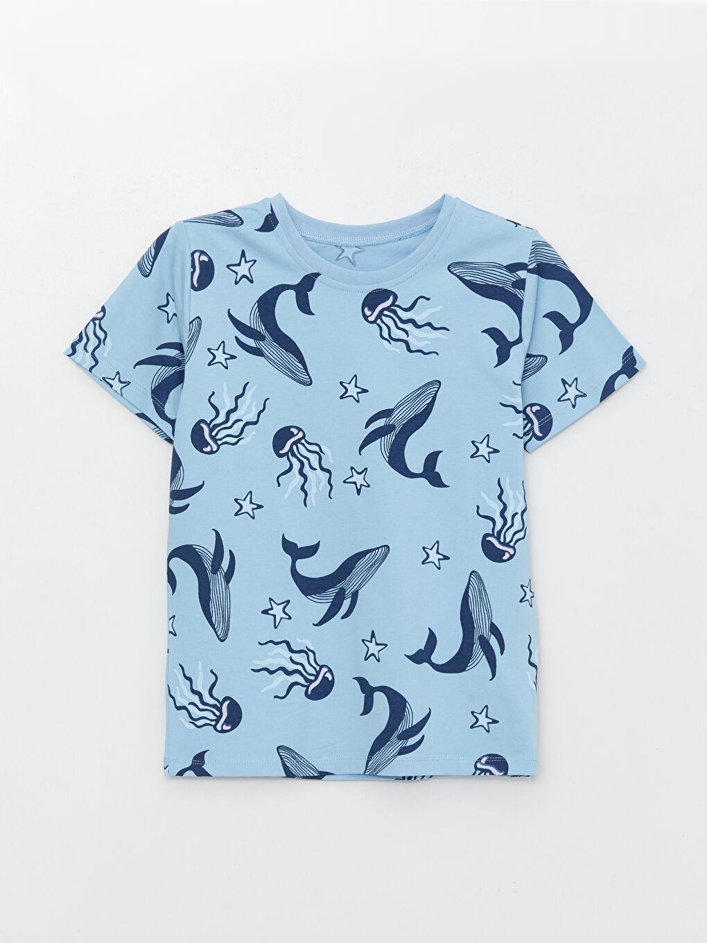 Mavi Bisiklet Yaka Baskılı Kısa Kollu Erkek Çocuk Şortlu Pijama Takımı-4