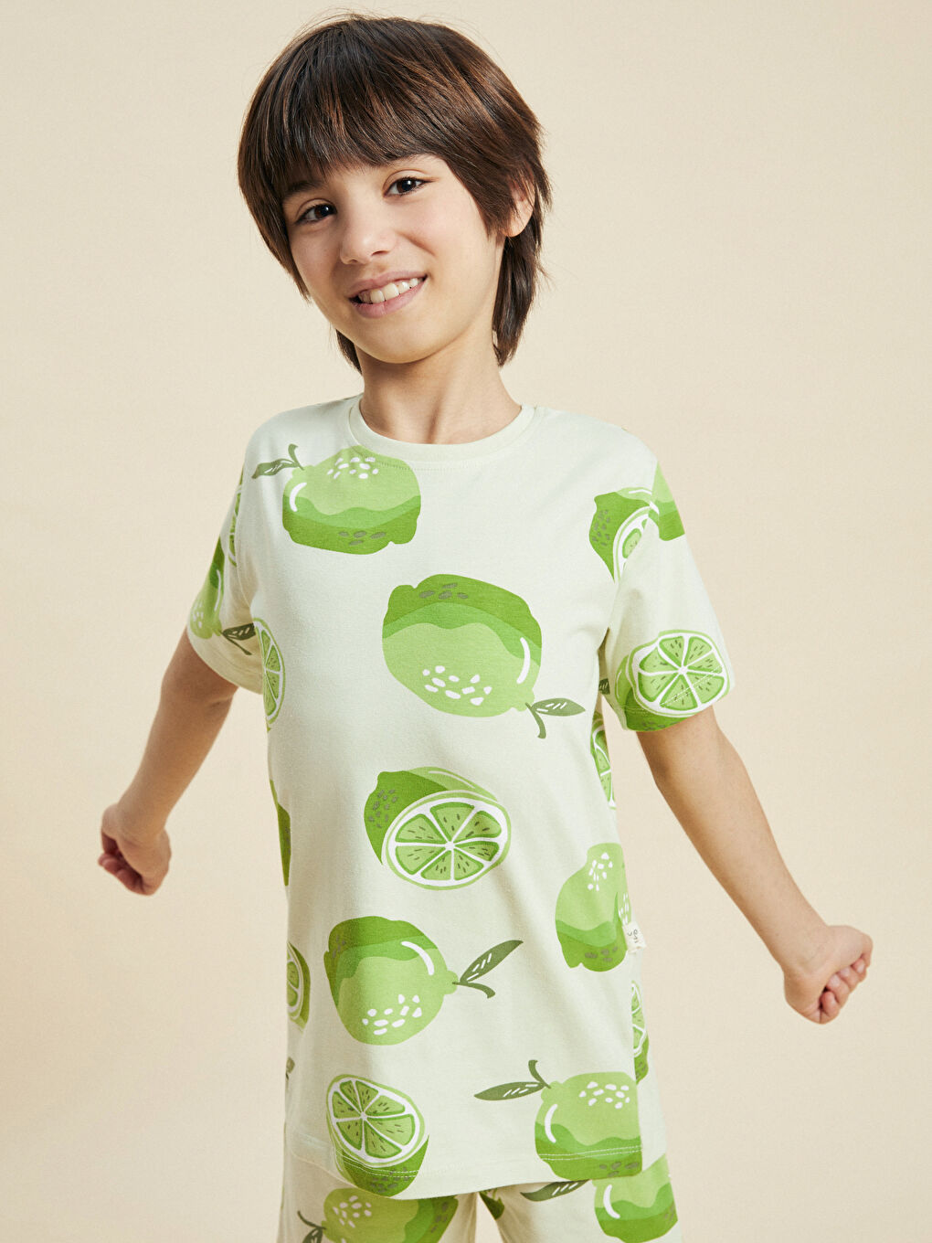 Yeşil Bisiklet Yaka Baskılı Kısa Kollu Erkek Çocuk Şortlu Pijama Takımı-1