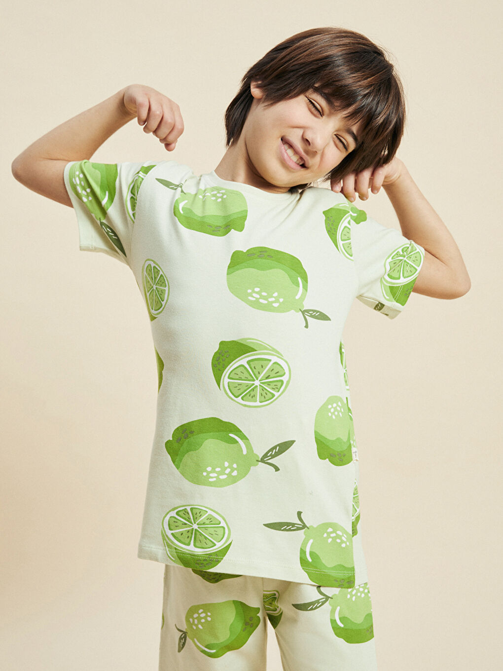 Yeşil Bisiklet Yaka Baskılı Kısa Kollu Erkek Çocuk Şortlu Pijama Takımı-2