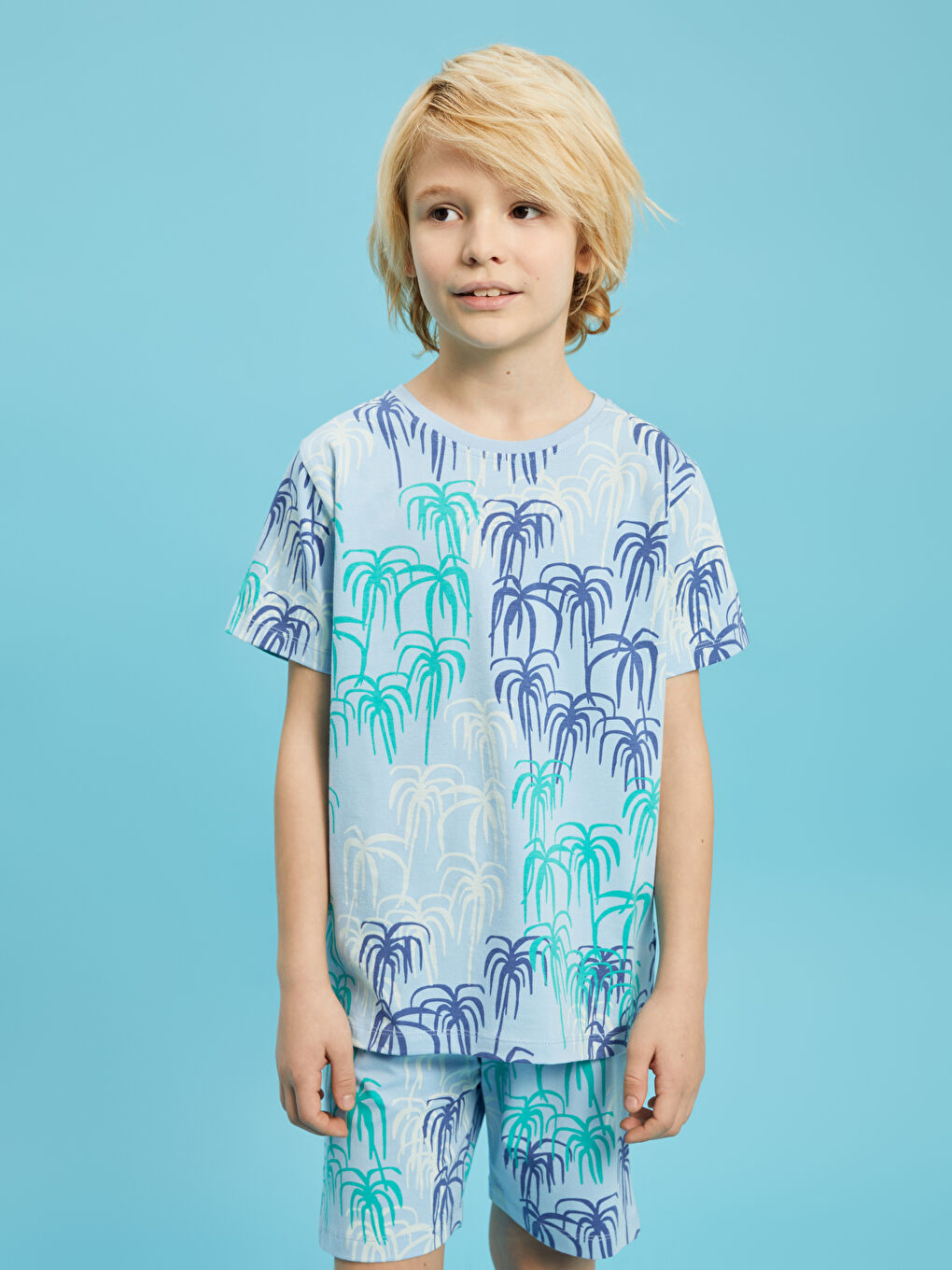 Mavi Bisiklet Yaka Baskılı Kısa Kollu Erkek Çocuk Şortlu Pijama Takımı-2