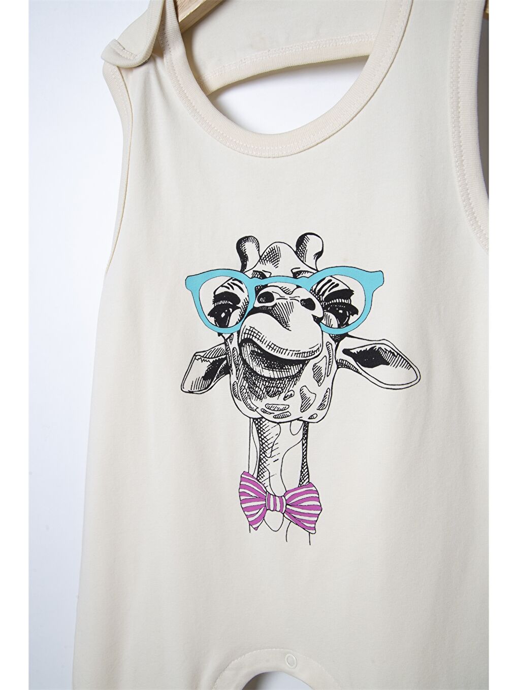 Bej Bisiklet Yaka Baskılı Kız Çocuk Tulum-1