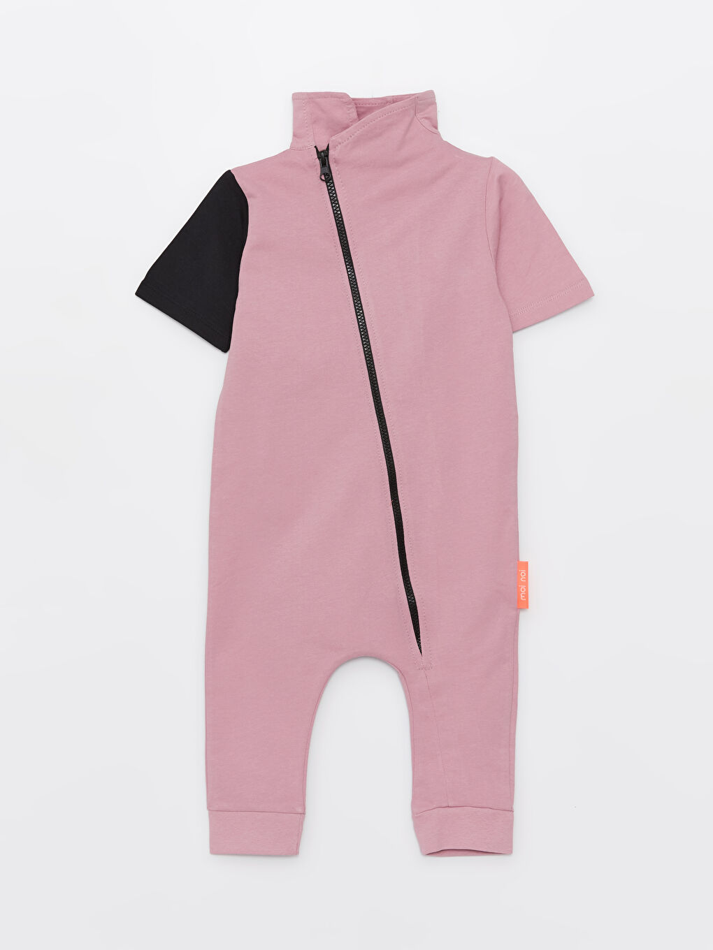 Pembe Dik Yaka Kısa Kollu Erkek Bebek Tulum