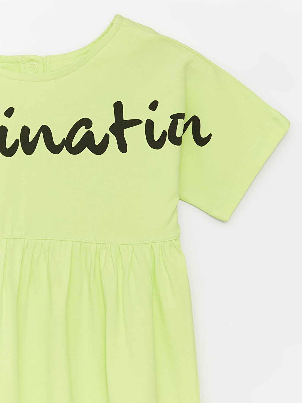 Sarı Bisiklet Yaka Baskılı Kısa Kollu Kız Çocuk Elbise-2