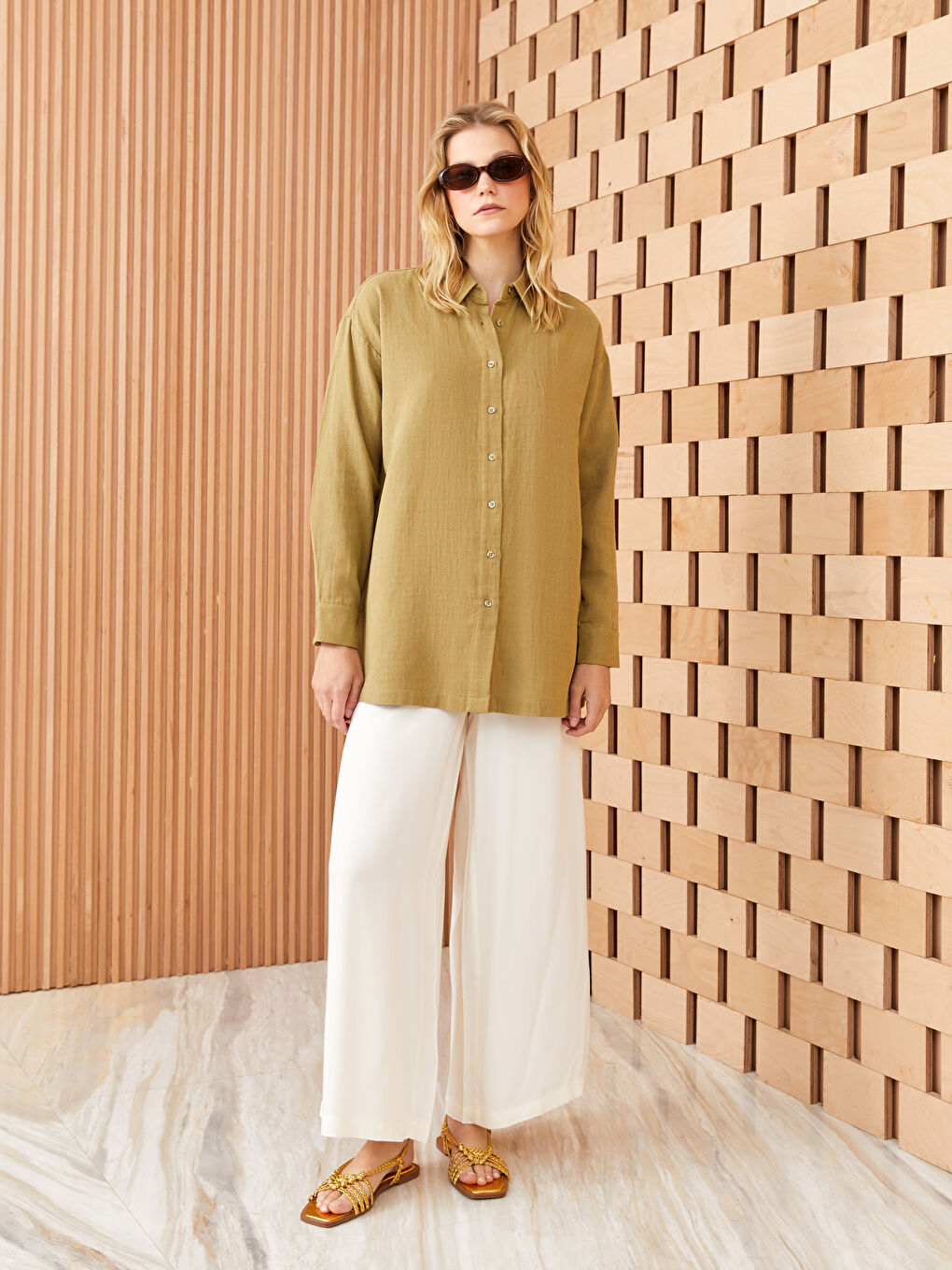 Plain Long Sleeve Oversize Muslin Women's Shirt Tunic-2