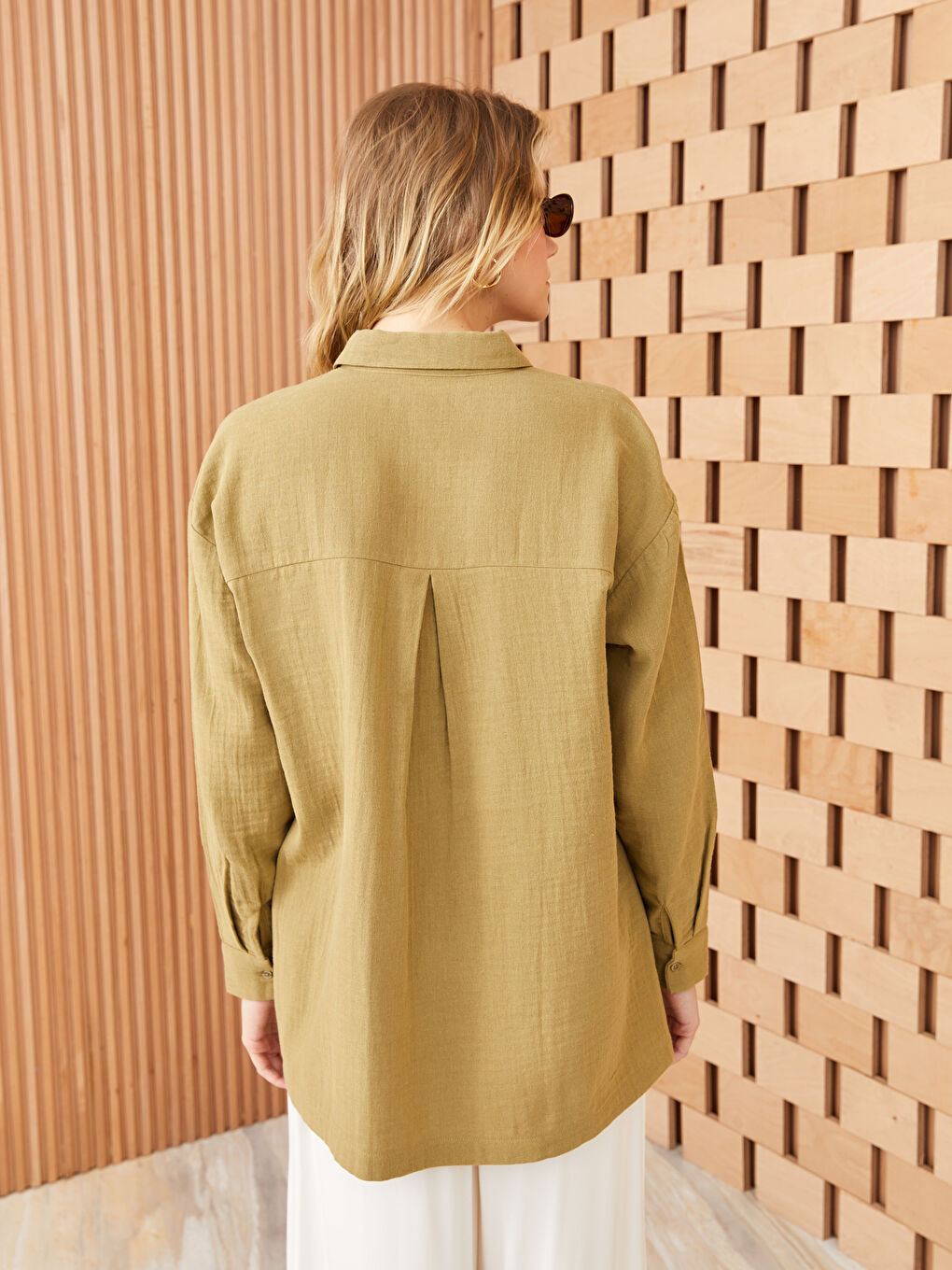 Plain Long Sleeve Oversize Muslin Women's Shirt Tunic-4