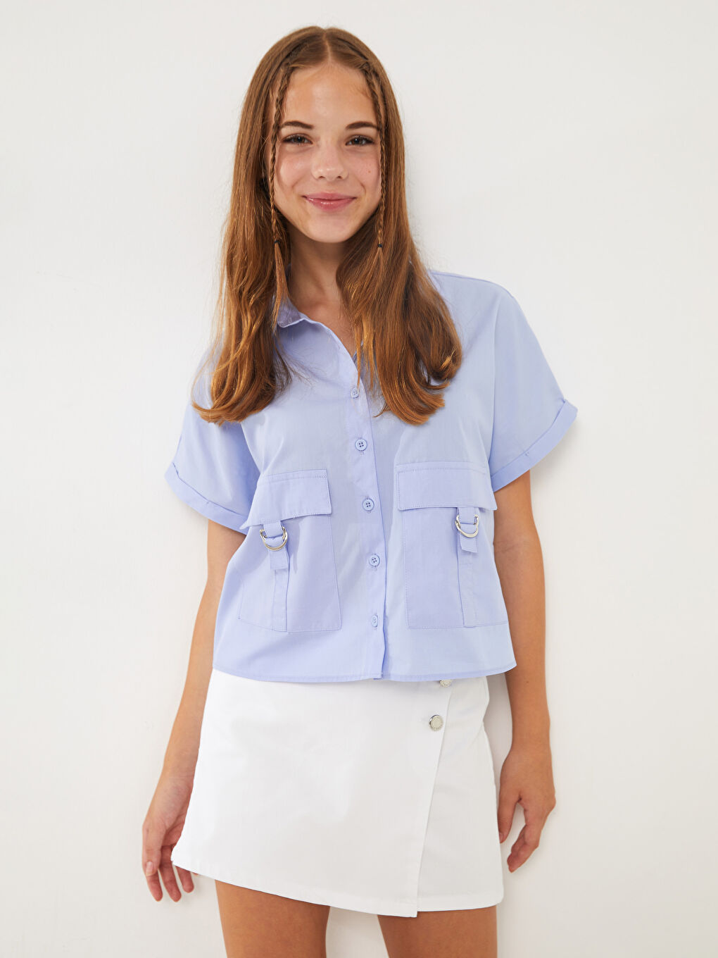 LCW Kids Basic Short Sleeve Girls' Crop Shirt -S3IU48Z4-VF1