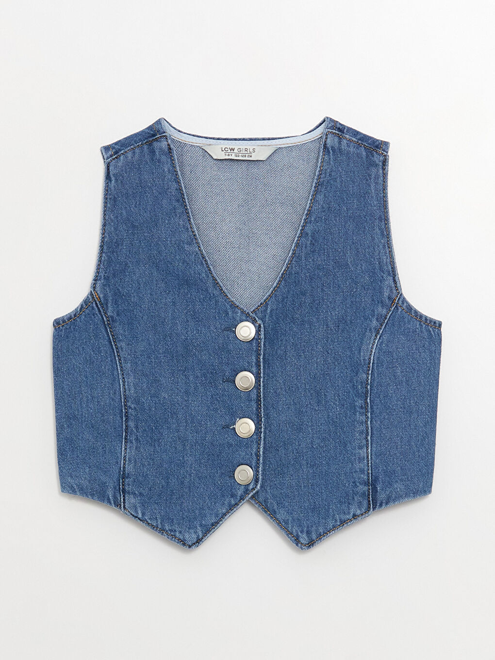İndigo V Yaka Kız Çocuk Jean Yelek