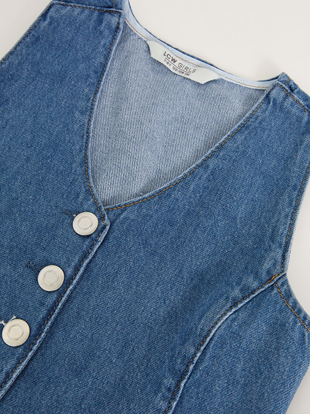 İndigo V Yaka Kız Çocuk Jean Yelek-1