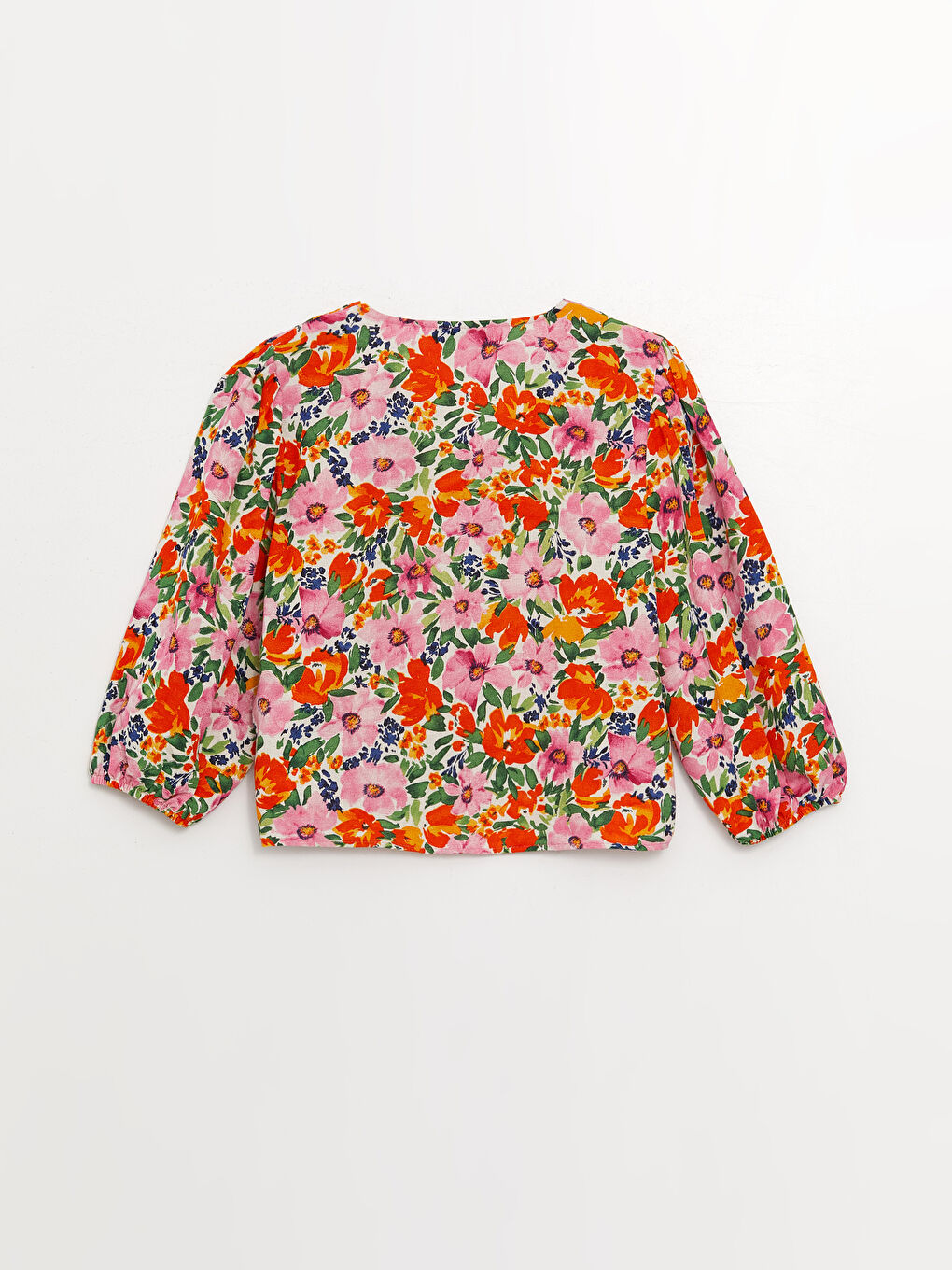 V-ს ფორმის დეკოლტე ყვავილოვანი ლინენის ნაზავი ქალებისთვის ბლუზი-6