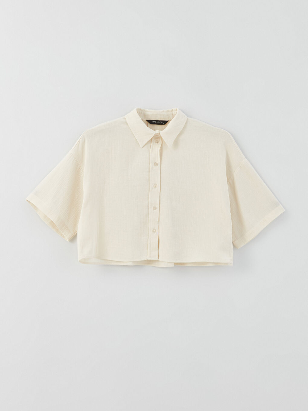 Cămașă Crop Simplă Supradimensionată din Muselină pentru Femei-5