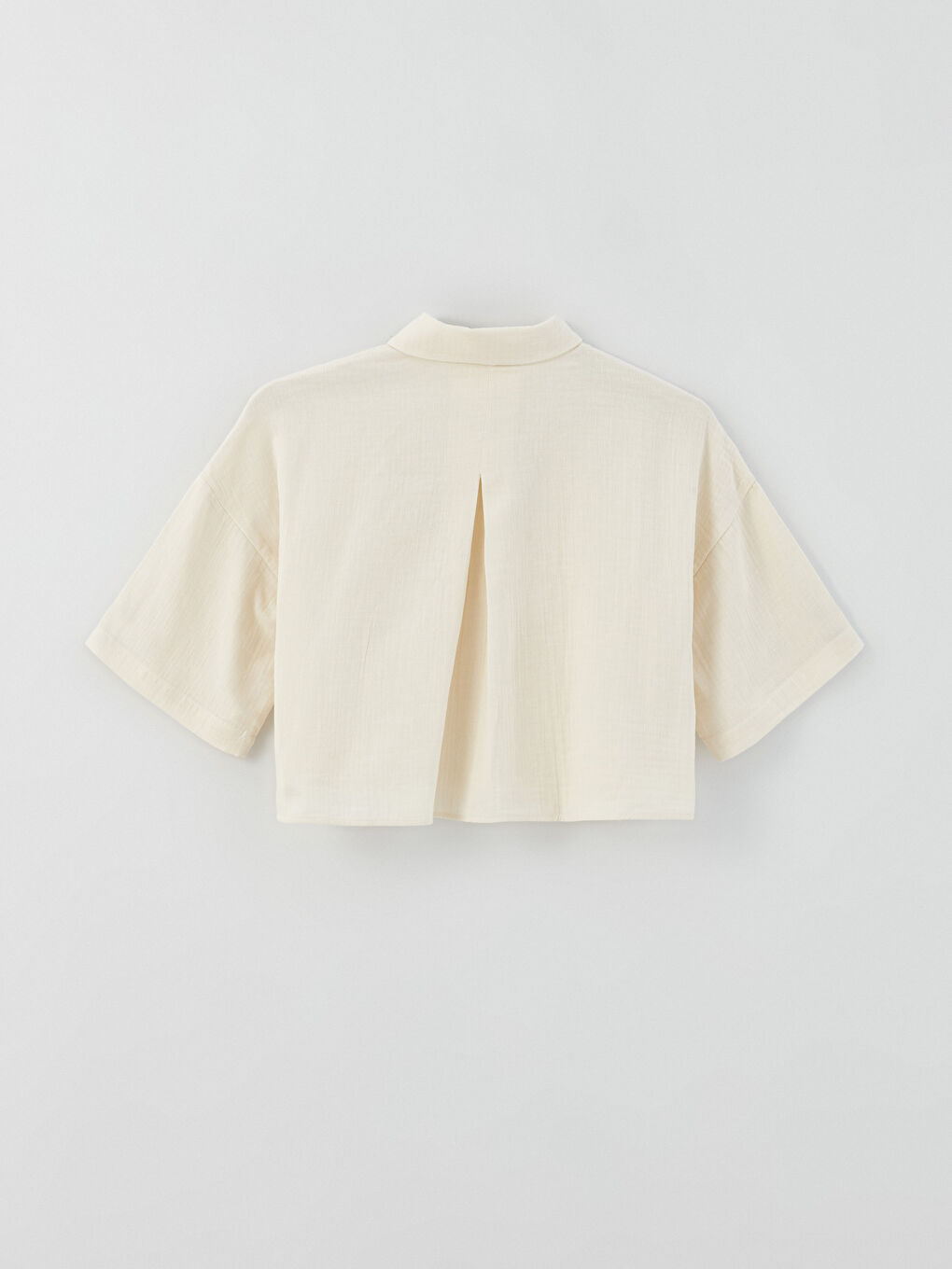 Cămașă Crop Simplă Supradimensionată din Muselină pentru Femei-6