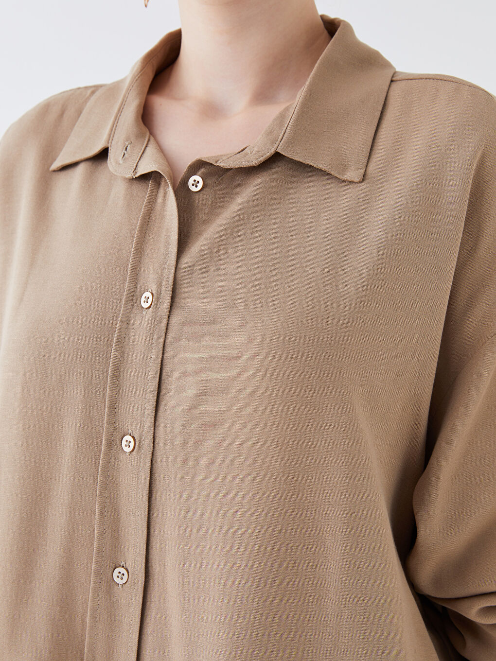 Plain Long Sleeve Oversize Linen Blend Women's Shirt-3