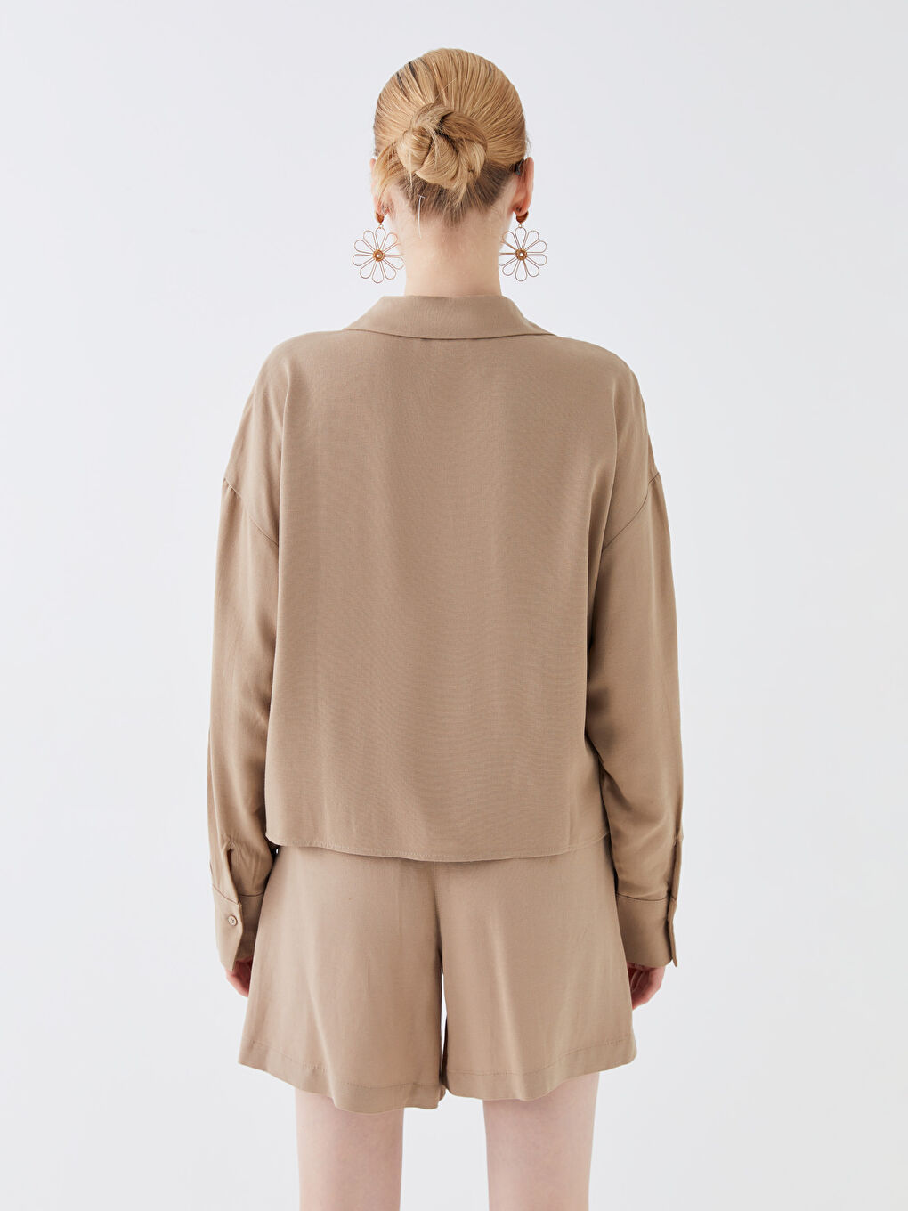 Plain Long Sleeve Oversize Linen Blend Women's Shirt-4
