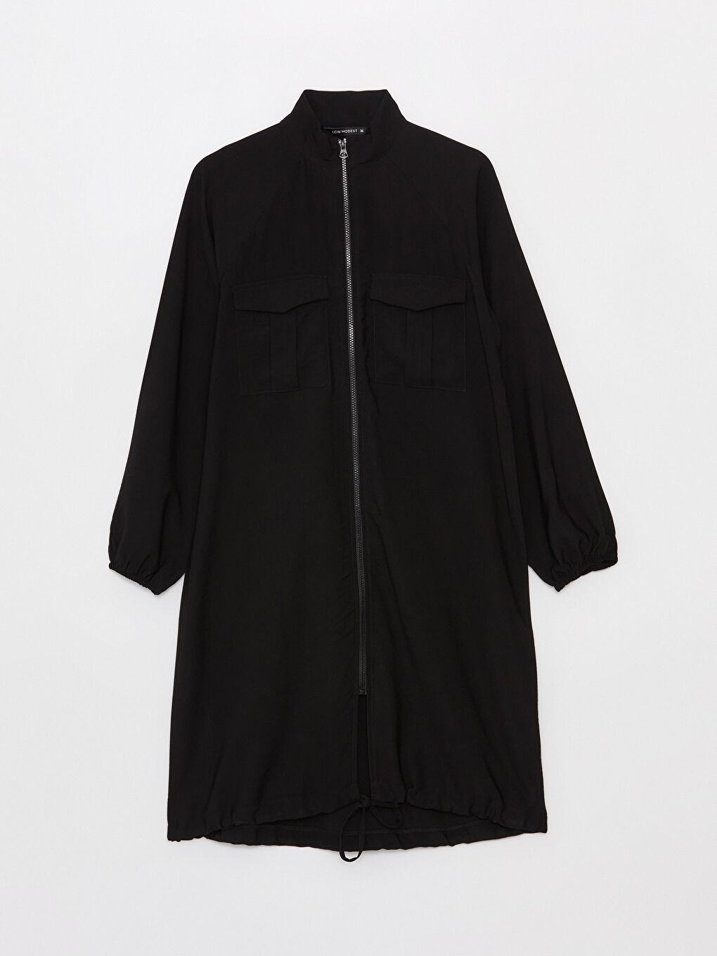 Siyah Dik Yaka Düz Uzun Kollu Kadın Tunik-5