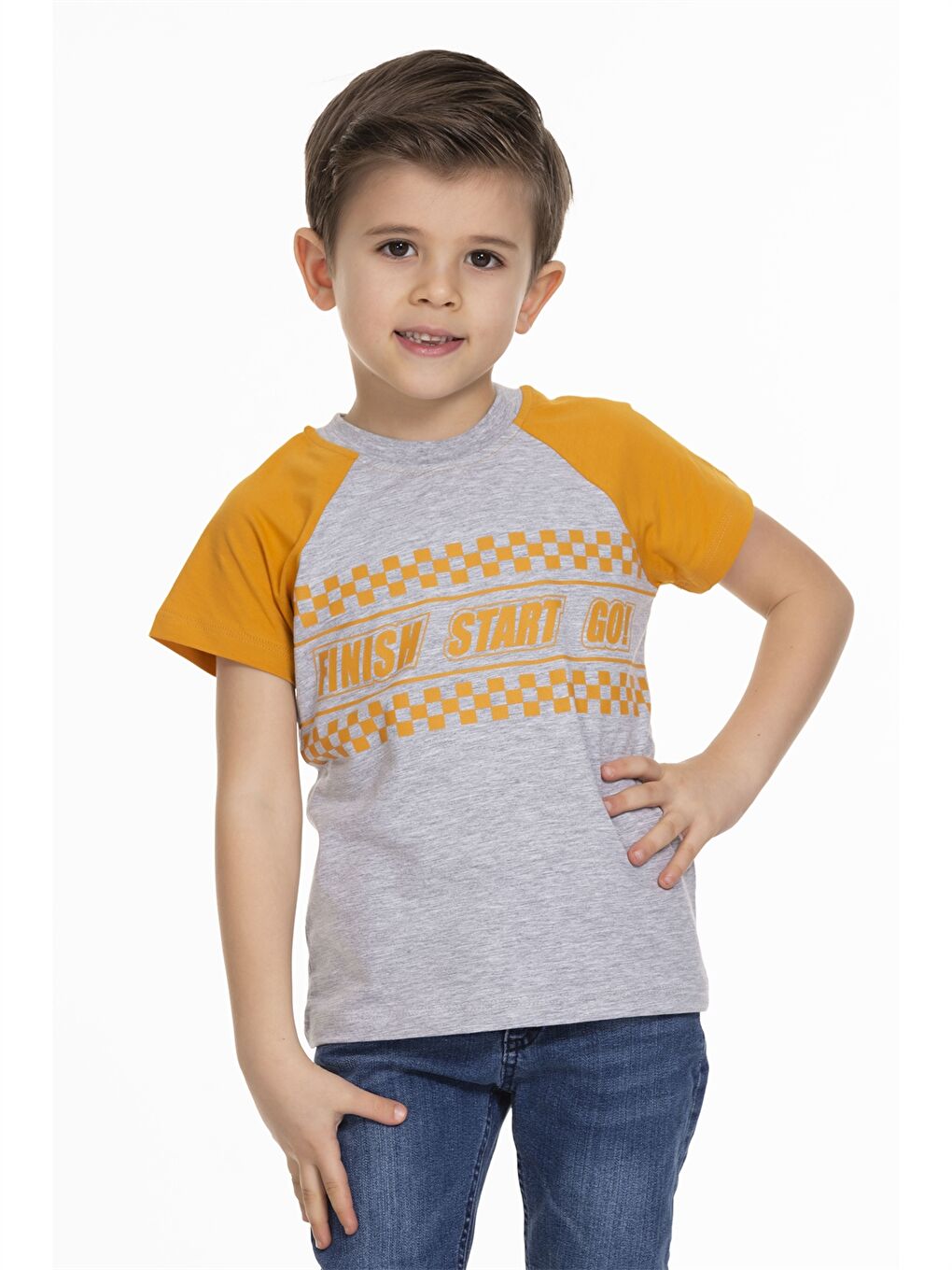 Kahverengi Bisiklet Yaka Baskılı Erkek Bebek Tişört