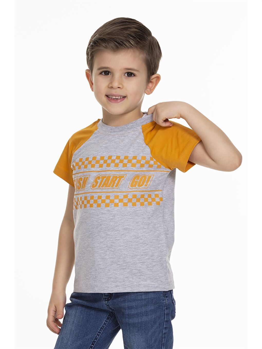 Kahverengi Bisiklet Yaka Baskılı Erkek Bebek Tişört-1