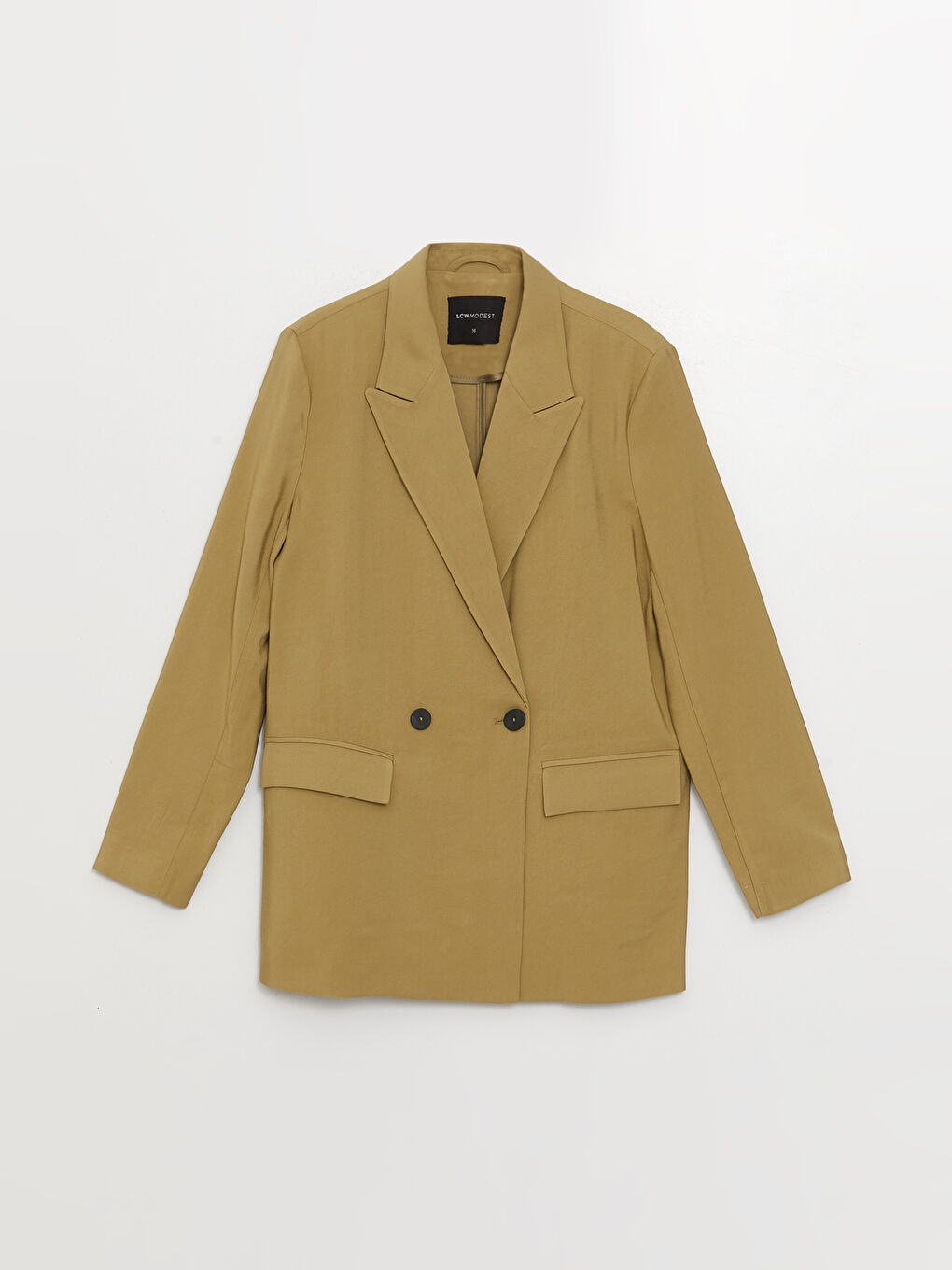 Haki Düz Uzun Kollu Kadın Blazer Ceket-5