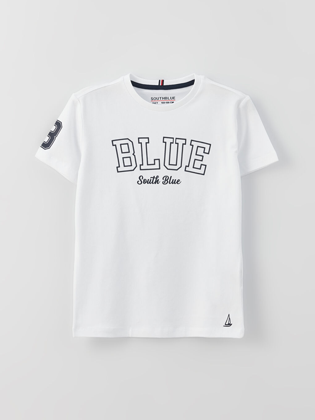 Beyaz Bisiklet Yaka Baskılı Kısa Kollu Erkek Çocuk Tişört