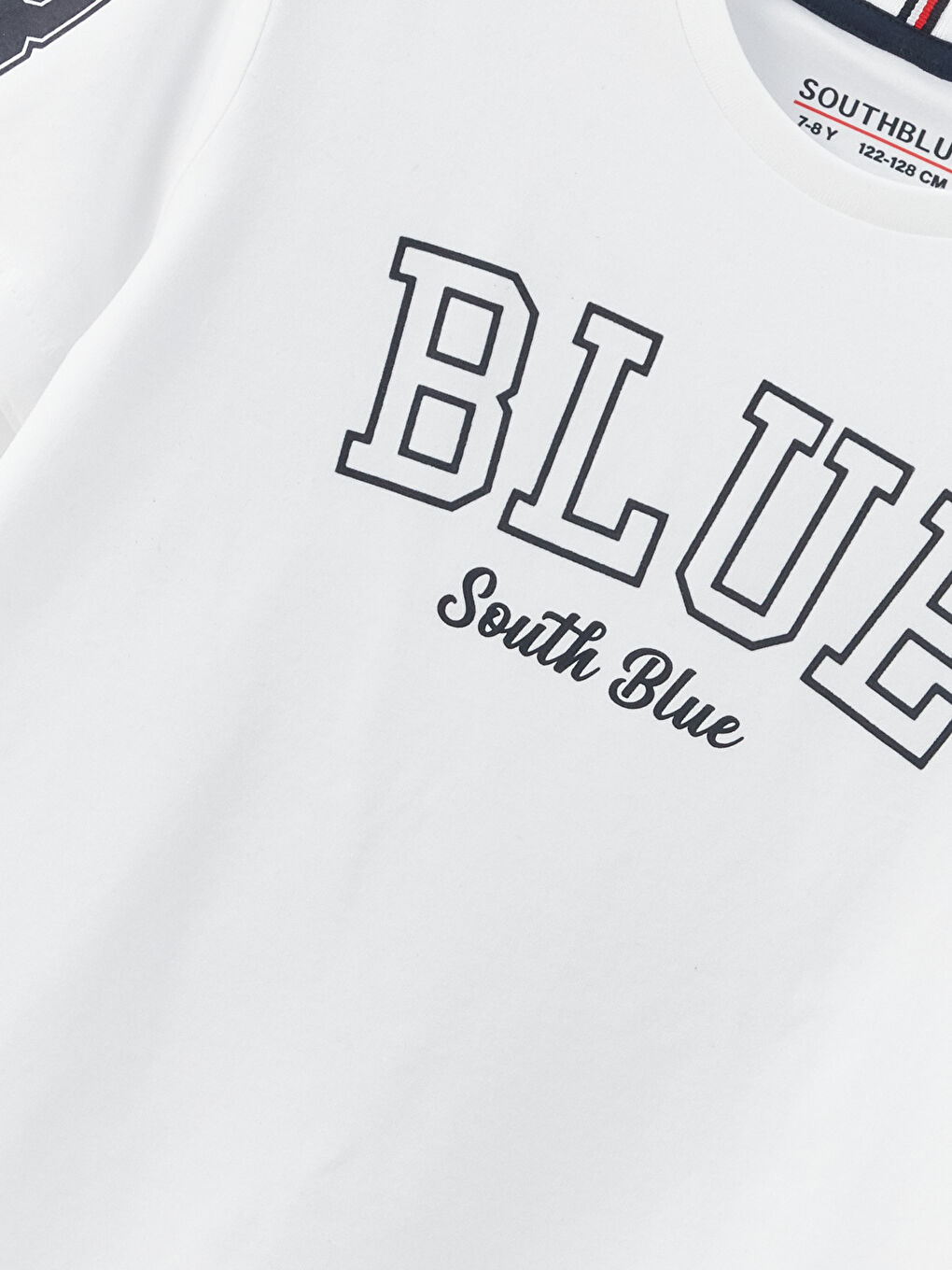 Beyaz Bisiklet Yaka Baskılı Kısa Kollu Erkek Çocuk Tişört-1