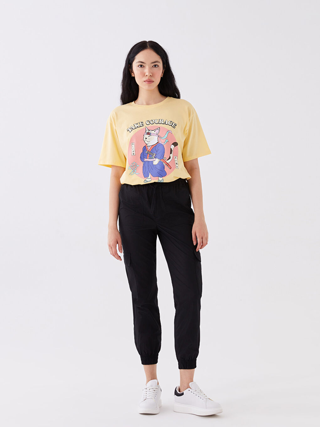 Women's Elasticated Waist Plain Parachute Trousers-1