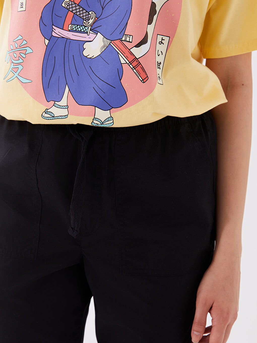 Women's Elasticated Waist Plain Parachute Trousers-2