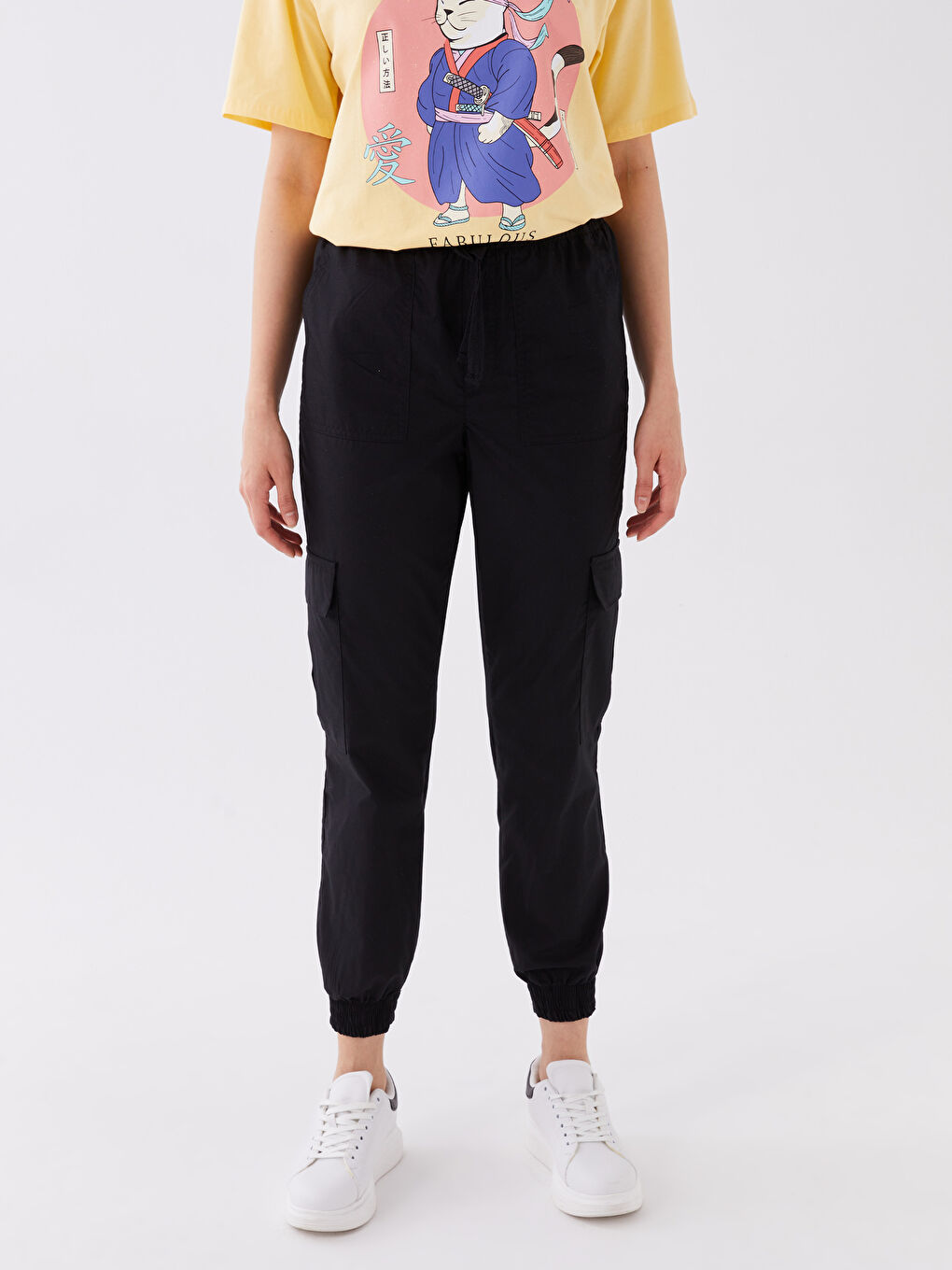 Women's Elasticated Waist Plain Parachute Trousers-3