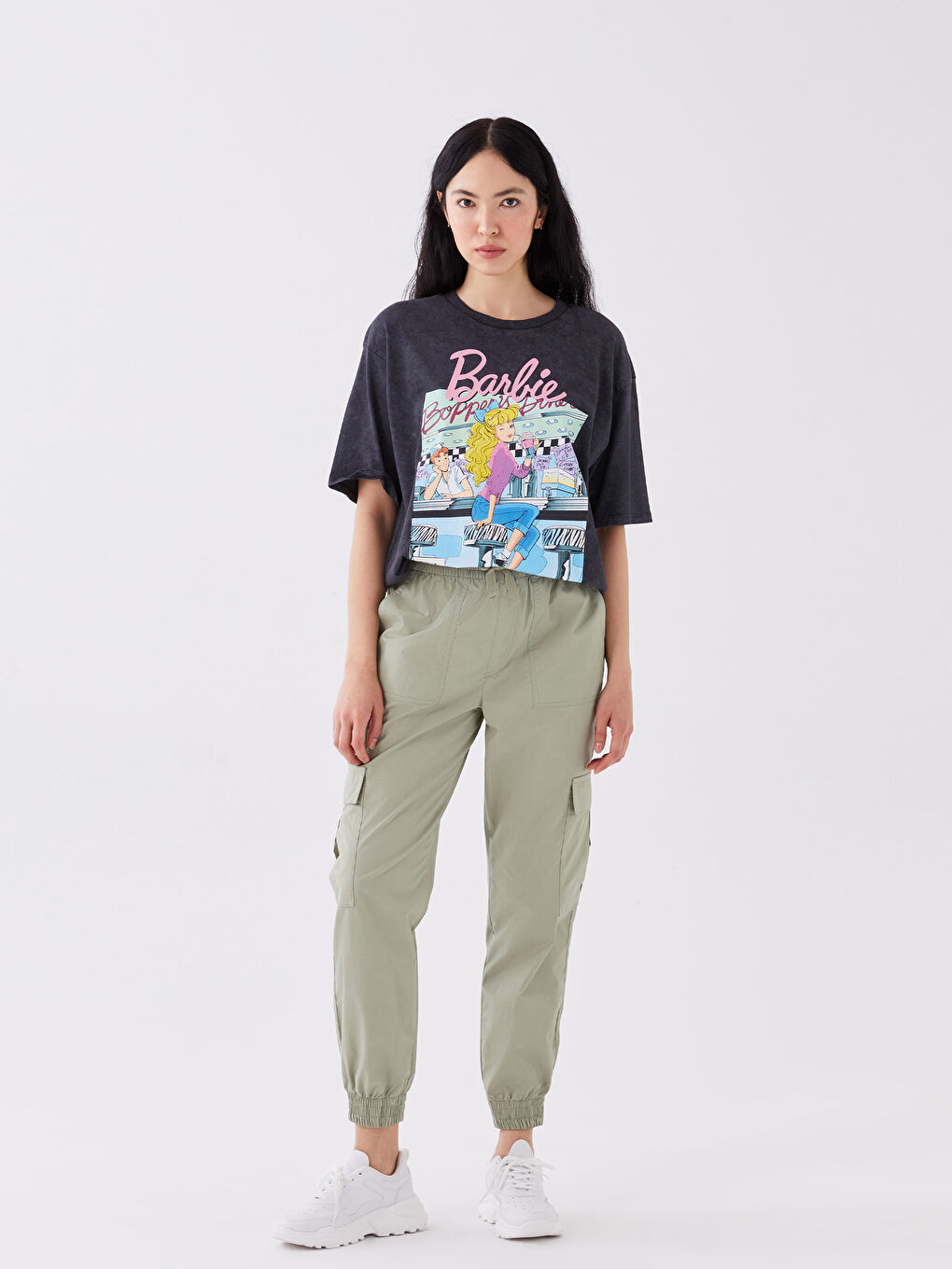 Yeşil Kadın Beli Lastikli Düz Paraşüt Pantolon-1