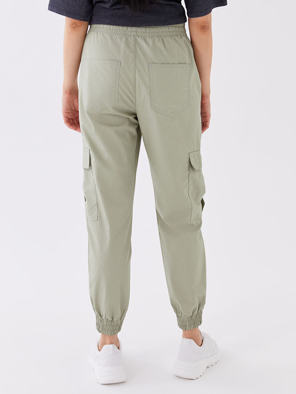 Yeşil Kadın Beli Lastikli Düz Paraşüt Pantolon-4