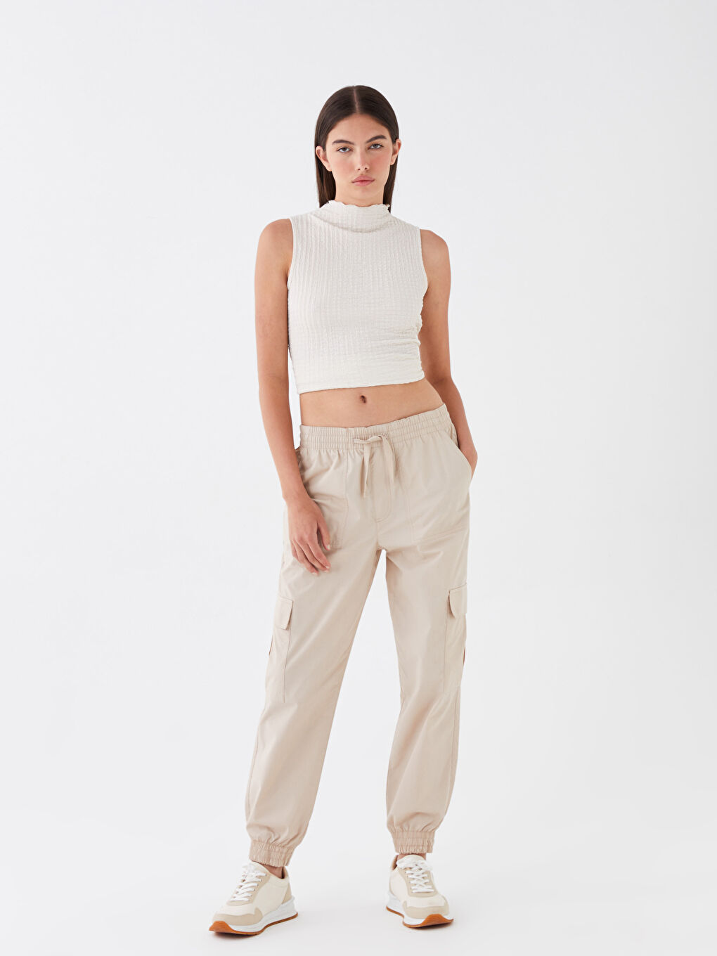 Women's Elasticated Waist Plain Parachute Trousers