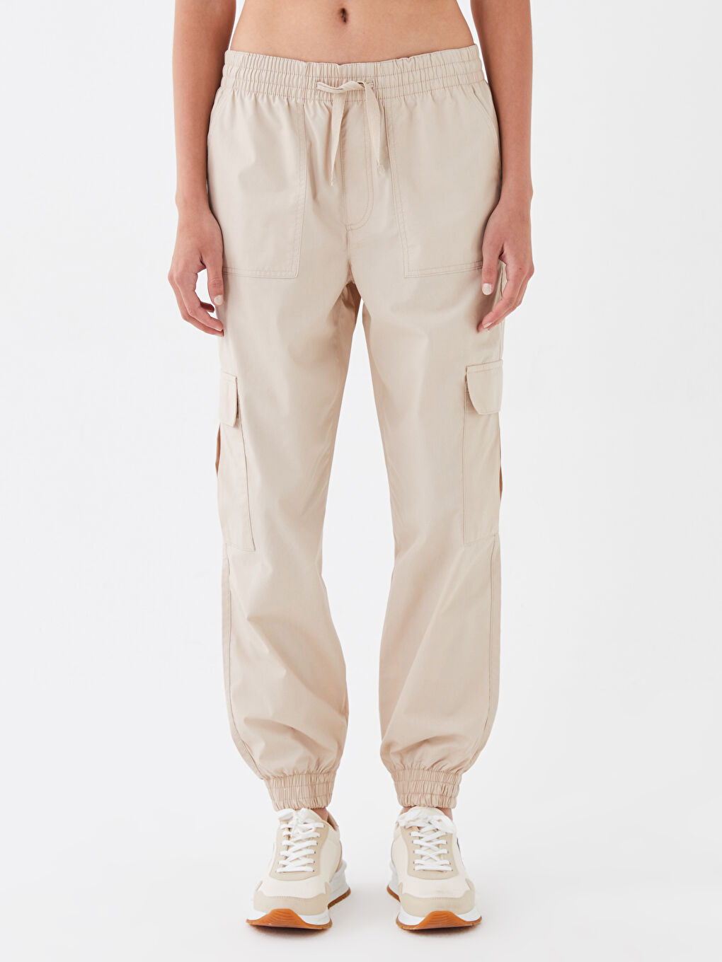 Women's Elasticated Waist Plain Parachute Trousers-2