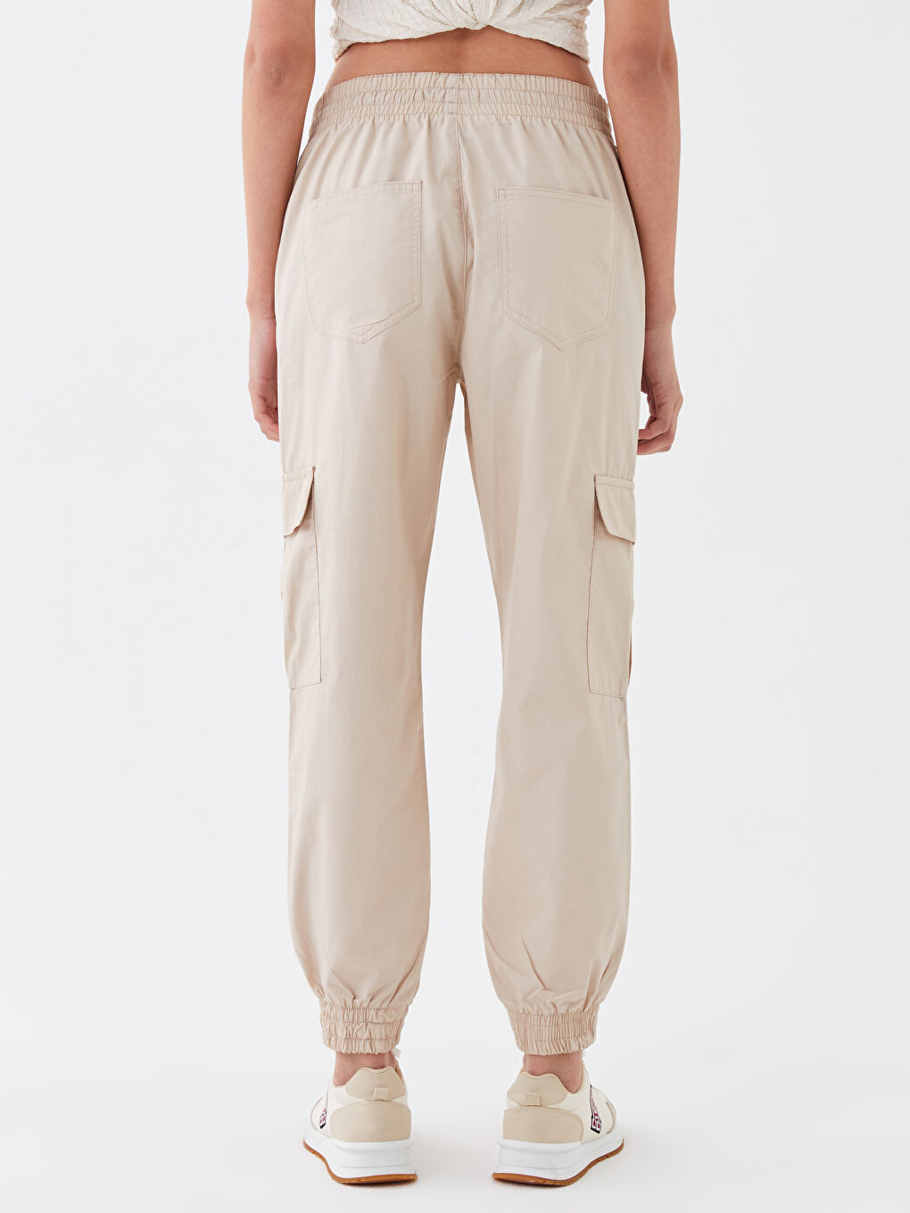 Women's Elasticated Waist Plain Parachute Trousers-4