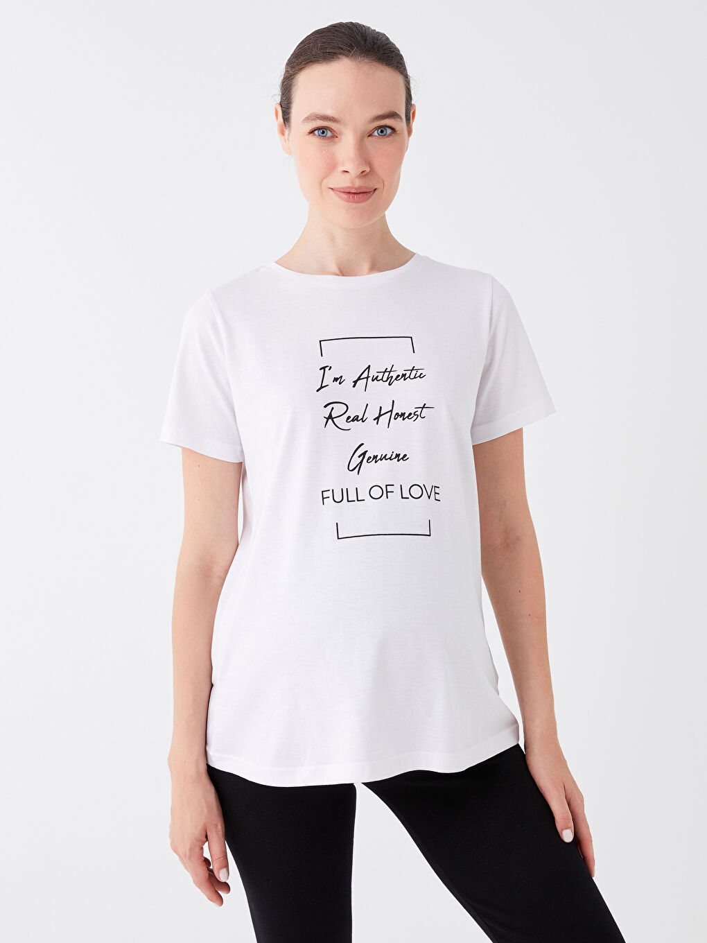 LCW Crew Neck Printed Short Sleeve Maternity T-Shirt -S3IU87Z8-E5X