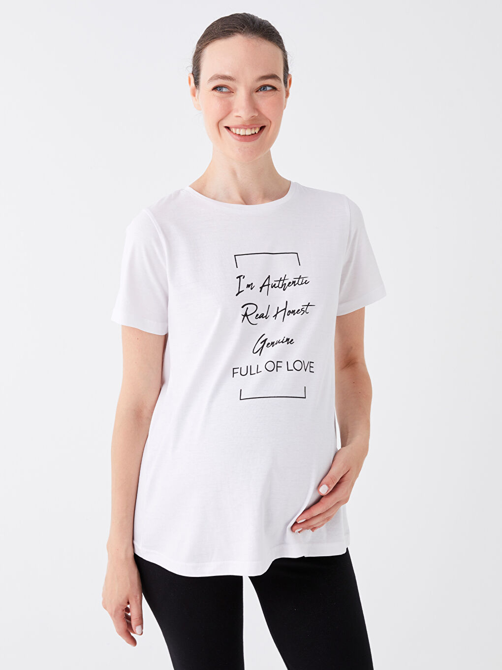 LCW Crew Neck Printed Short Sleeve Maternity T-Shirt -S3IU87Z8-E5X