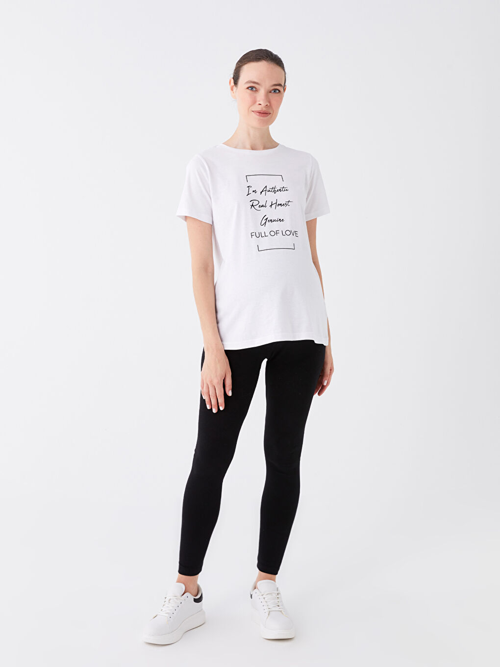 LCW Crew Neck Printed Short Sleeve Maternity T-Shirt -S3IU87Z8-E5X