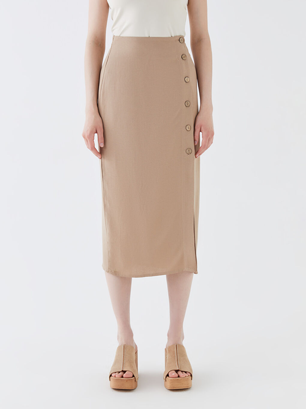 Standard Fit Plain Linen Blend Women's Skirt -S3IU93Z8-QZ0