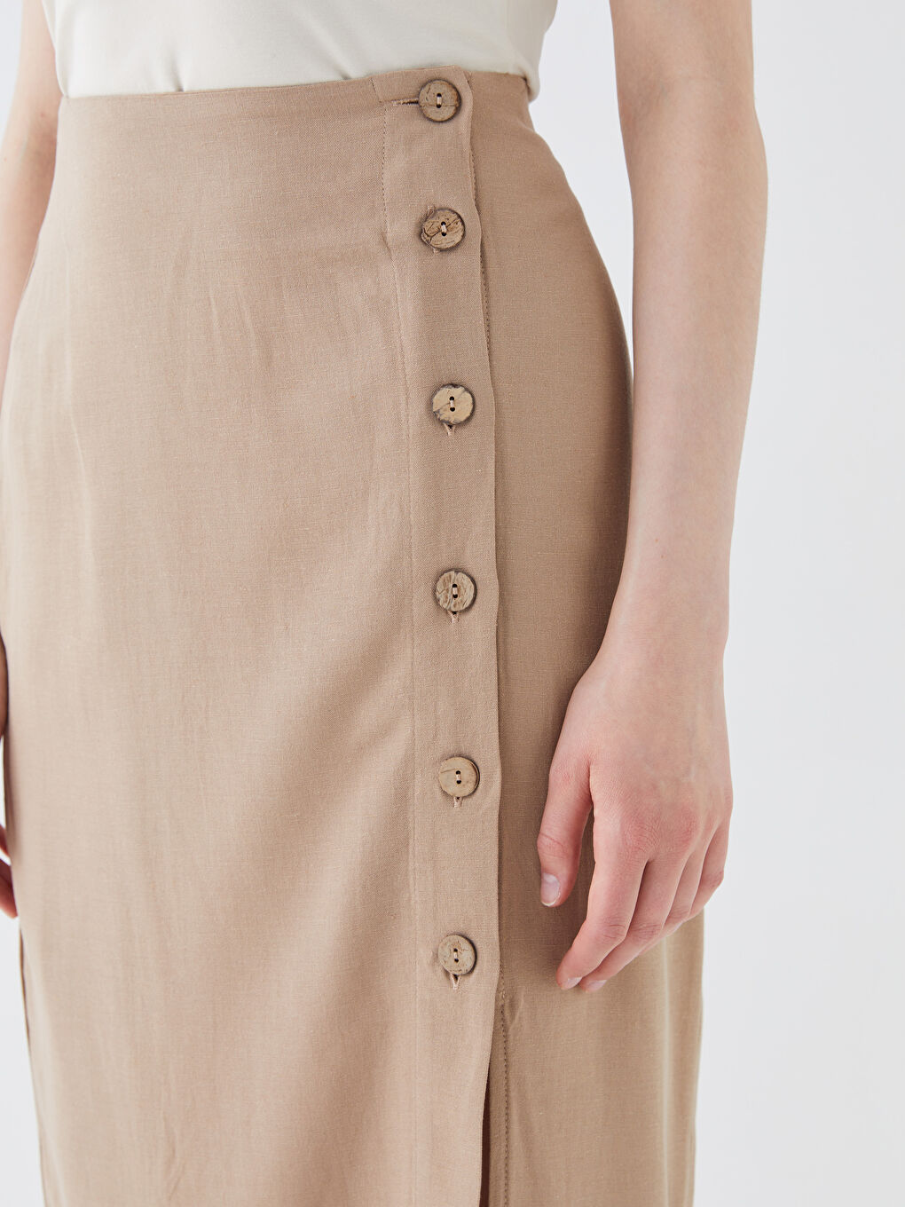 Standard Fit Plain Linen Blend Women's Skirt -S3IU93Z8-QZ0