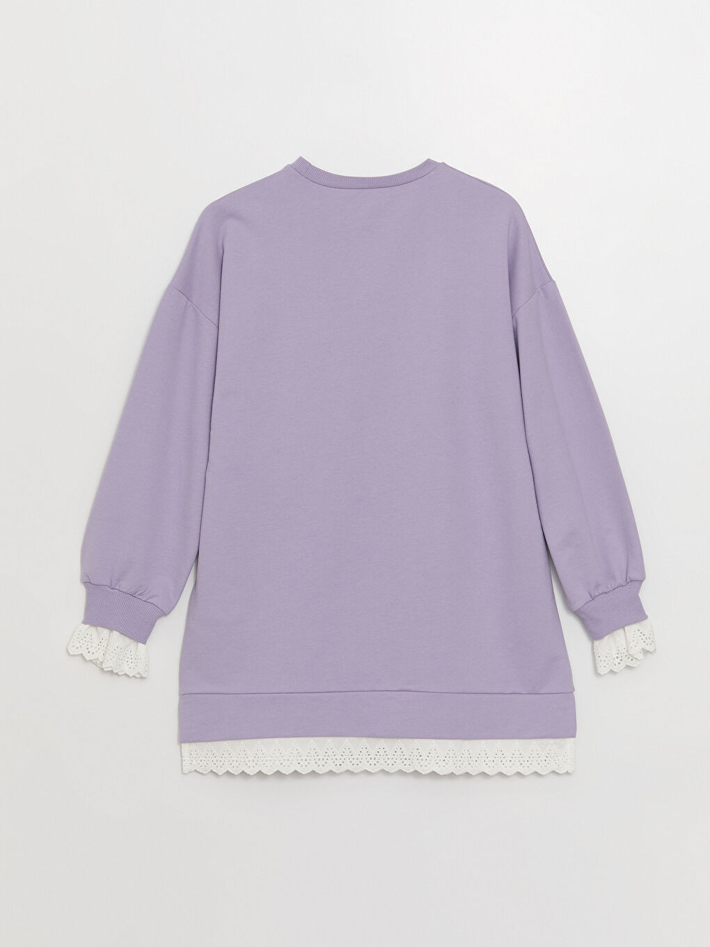 Lila Dik Yaka Düz Uzun Kollu Oversize Kadın Sweatshirt Tunik-6