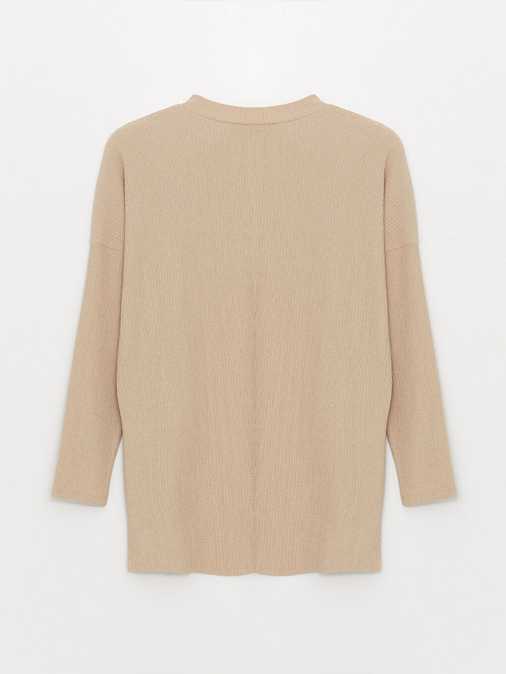 Bej Bisiklet Yaka Düz Uzun Kollu Kadın Tunik-6