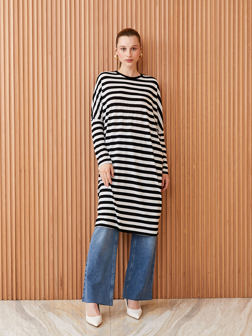 Tunique Sweatshirt Rayée Pour Femmes Surdimensionnée