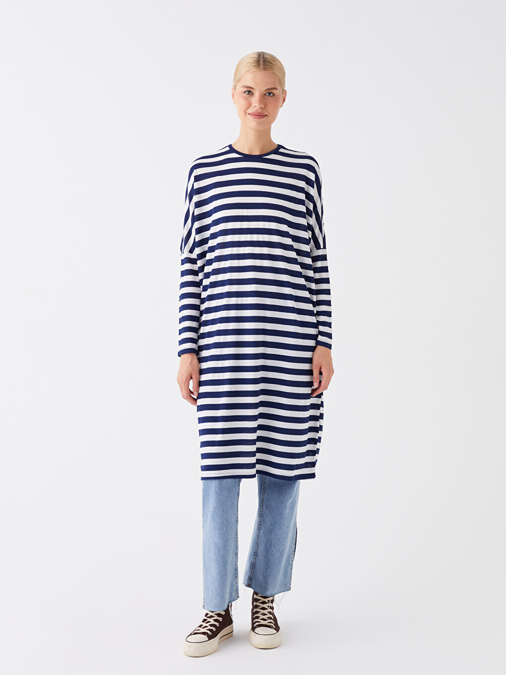 Striped Oversize Women's Sweatshirt Tunic-3