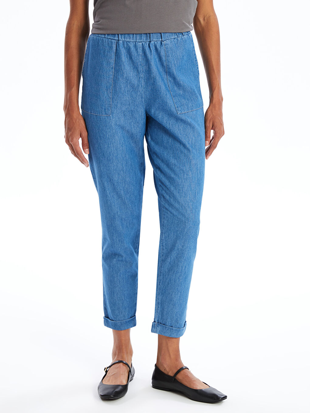 جينز بخصر مرن وقصة مستقيمة للسيدات-1