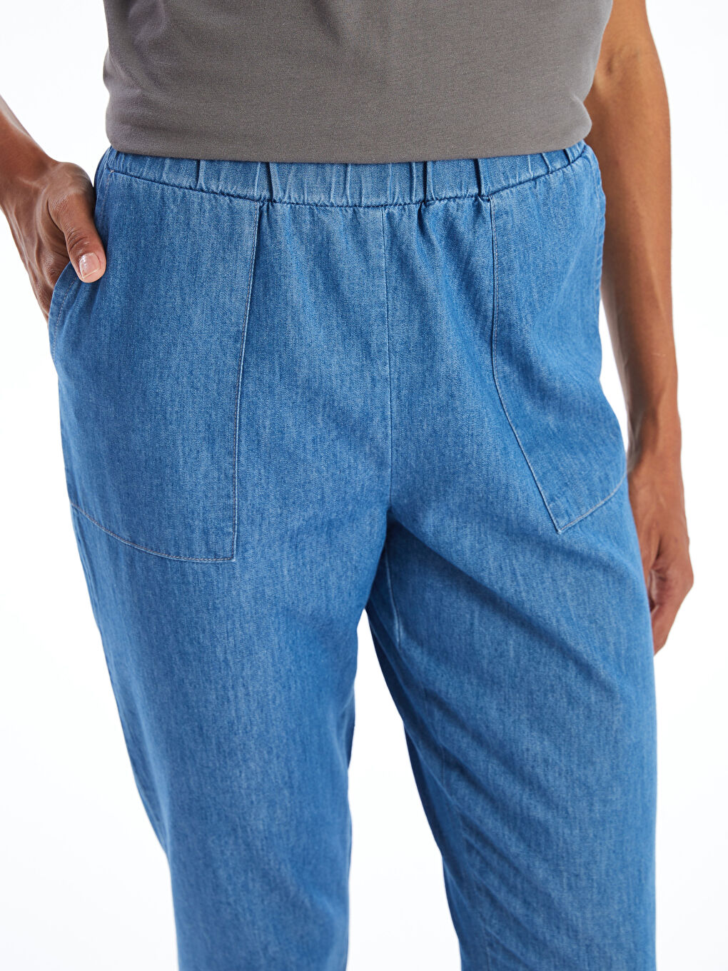 جينز بخصر مرن وقصة مستقيمة للسيدات-2