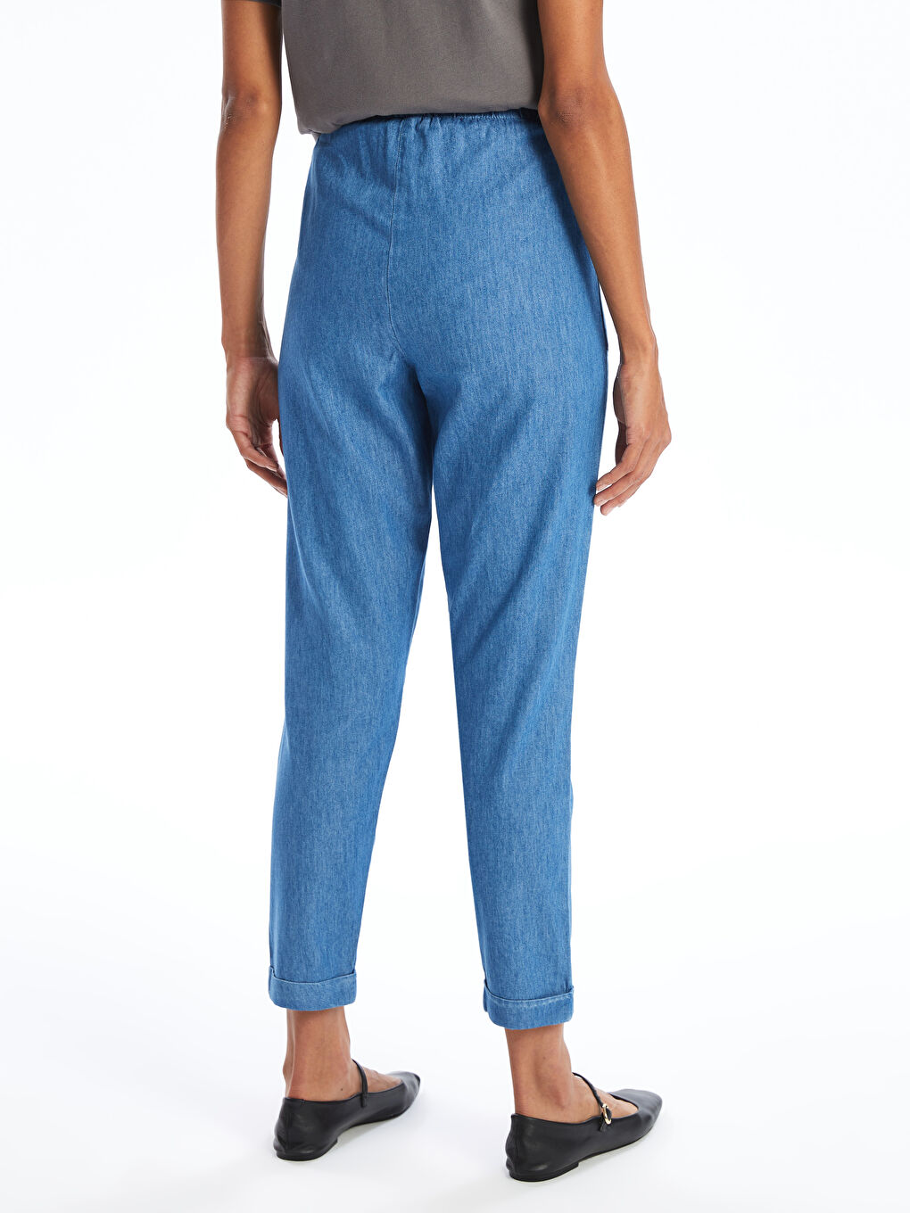 جينز بخصر مرن وقصة مستقيمة للسيدات-3