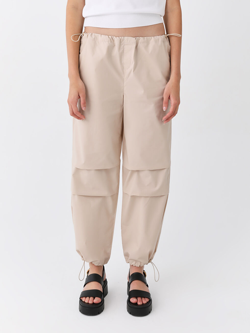 Pantalon en Tissu de Parachute Uni à Taille Élastiquée pour Femmes-2