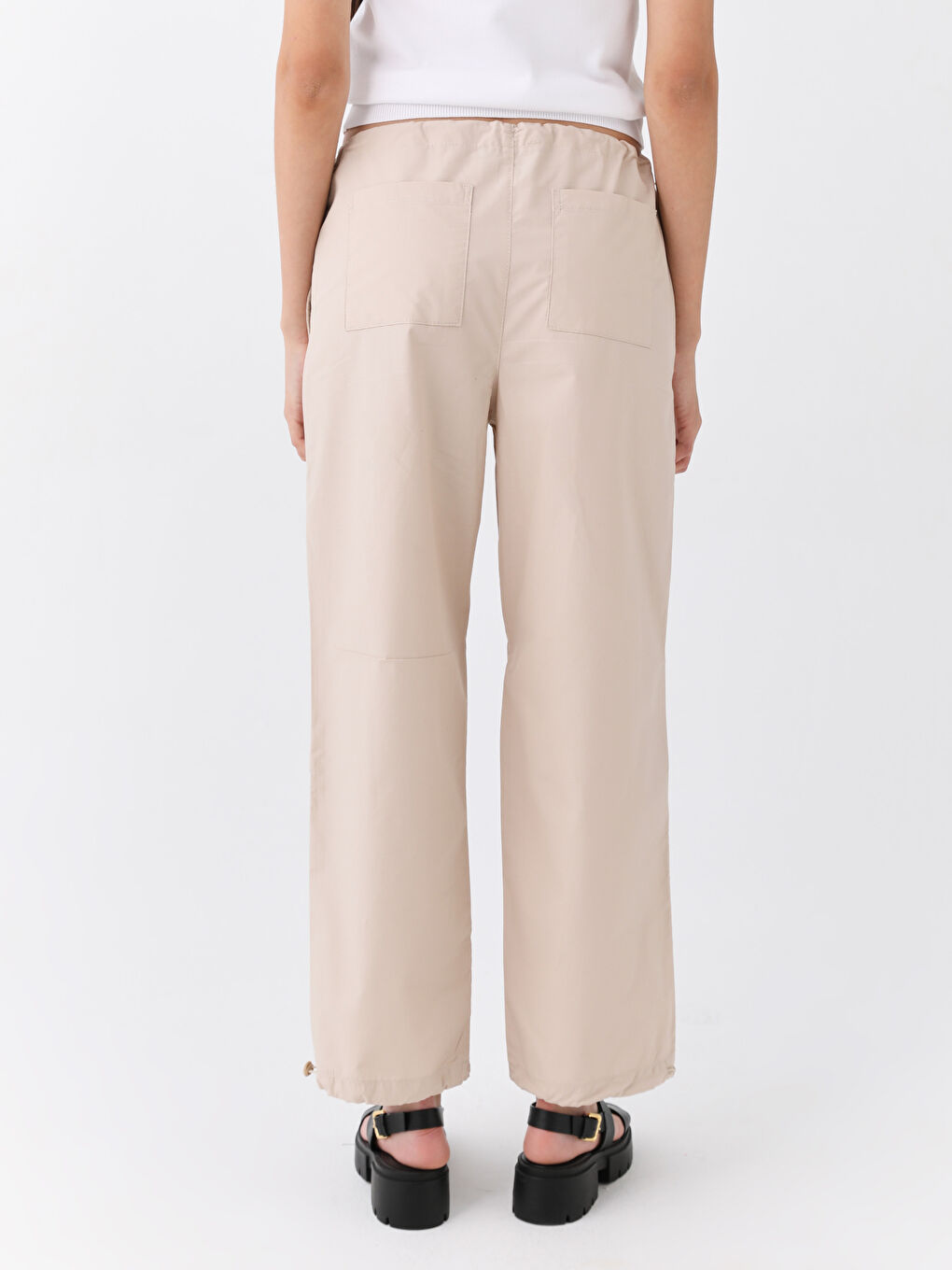 Pantalon en Tissu de Parachute Uni à Taille Élastiquée pour Femmes-3