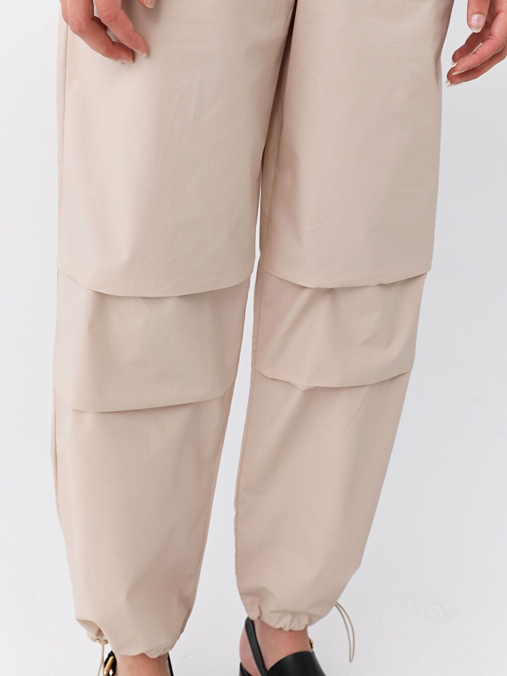Pantalon en Tissu de Parachute Uni à Taille Élastiquée pour Femmes-4